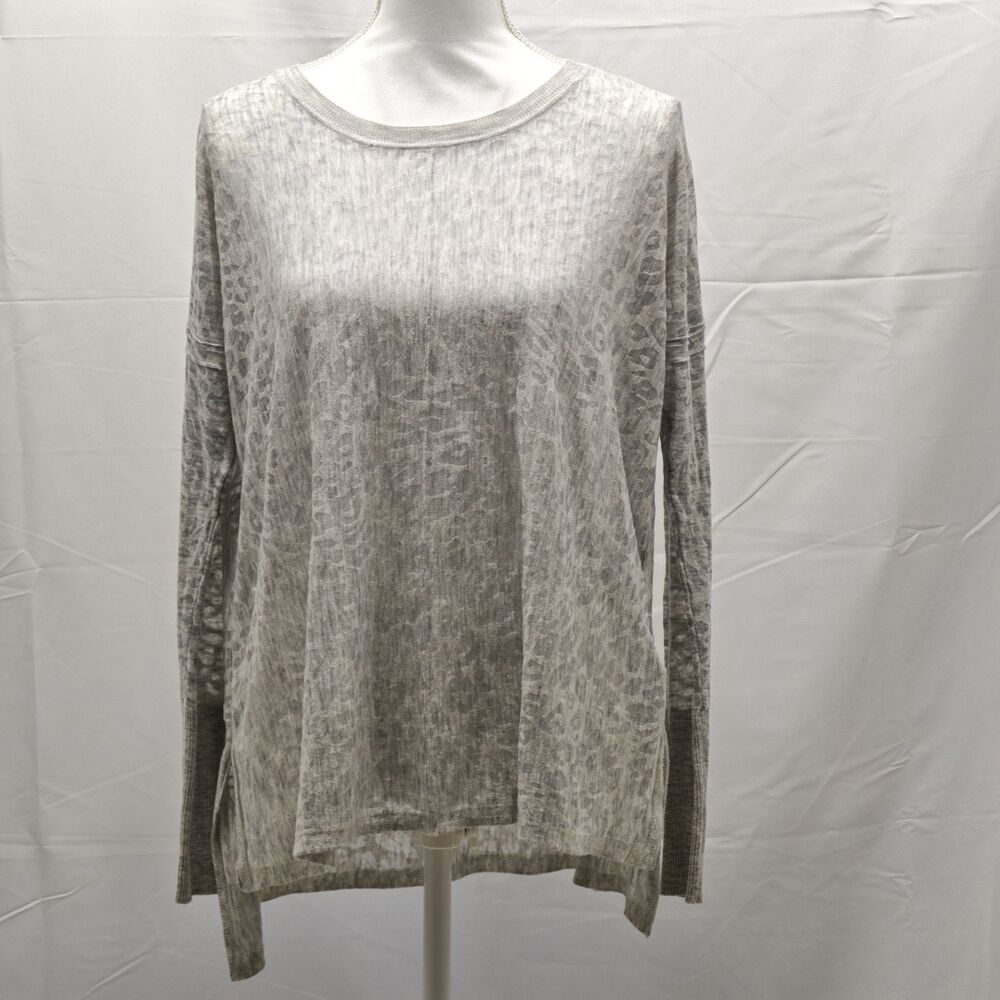 H&M Womens M Gray Leopard Print Burnout Sheer Long Sleeve High Low Tunic Sweater